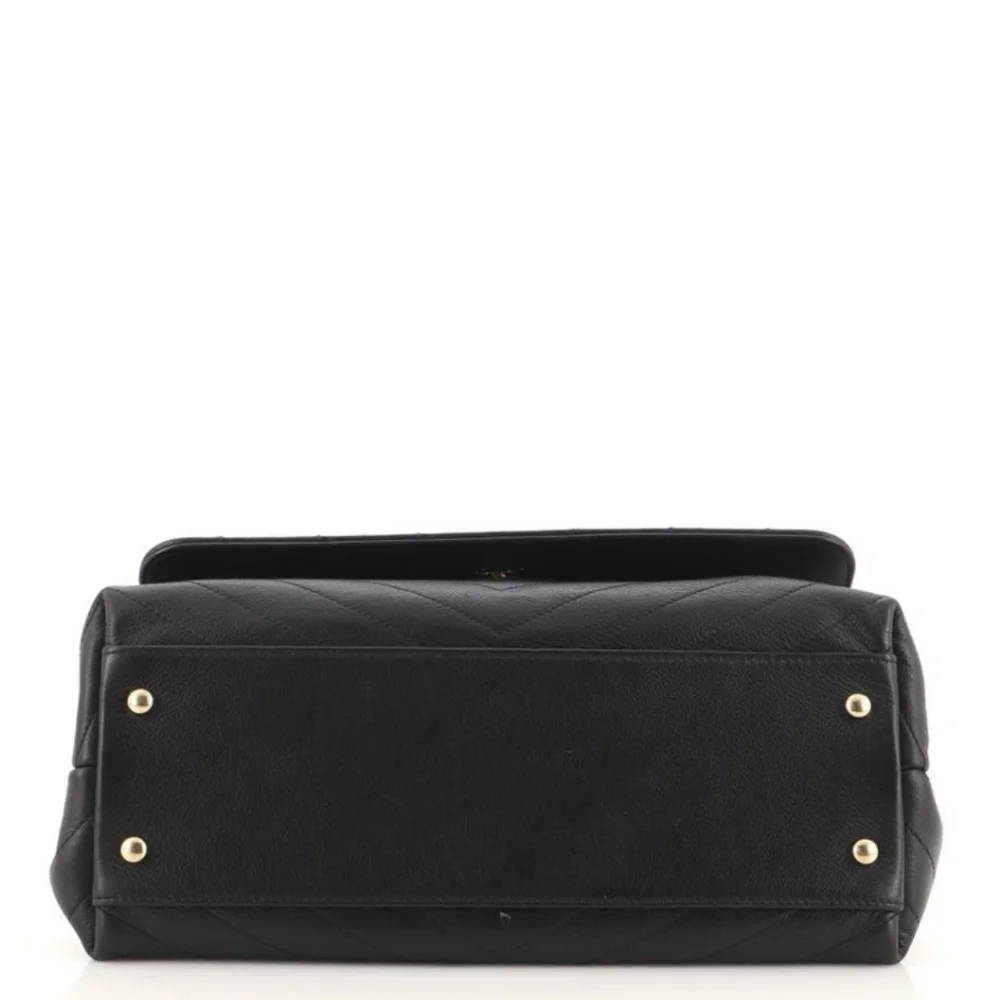 RARE! Authentic! Chanel CC Coco Top Handle Calfskin Quilted Chevron Leather Flap - Picture 5 of 15